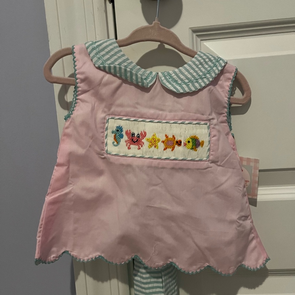 Smocked flamingo 6 months sea life bloomer set nwt